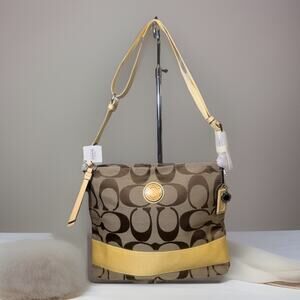 NWT Coach Signature Stripe File Bag F19469 SV/Light Khaki/Yellow
